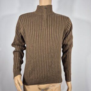 Timberland Mens Henley 1/4 Zip Long Sleeve Ribbed Sweater Brown Size S Cotton 33